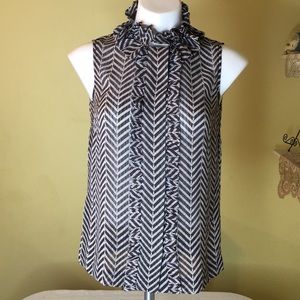 Tory Burch Brown & White Silk/Cotton Blouse C-10